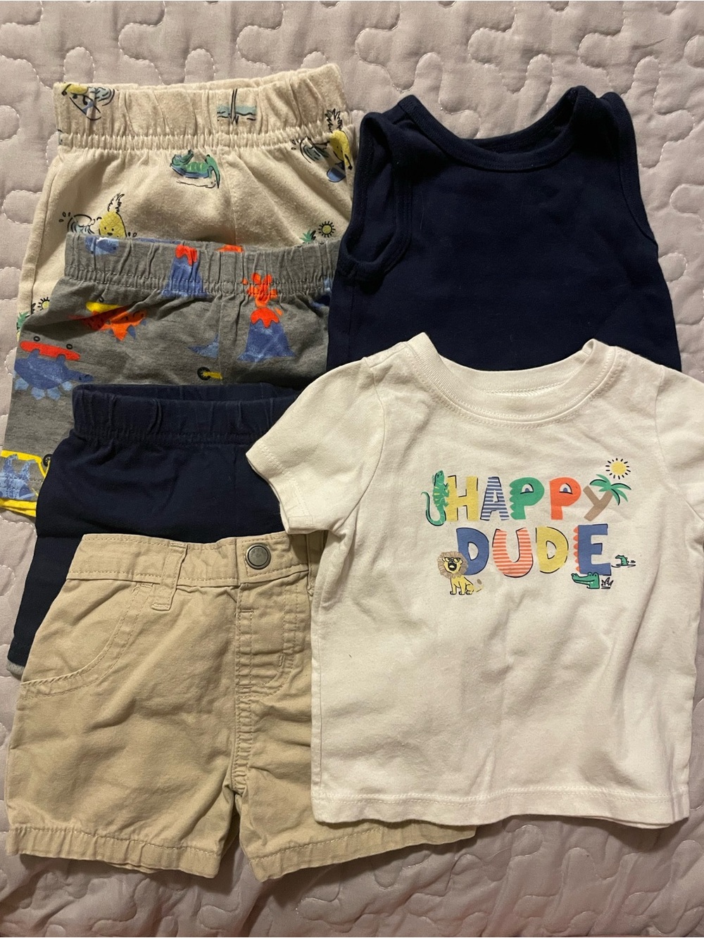 2/$10 Happy Dude Baby Tee + Navy Tank & Shorts Set - Multicolor 6pcs outfits